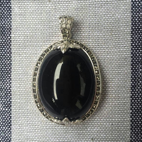 925 sterling silver pendant oval black stone - Picture 1 of 3